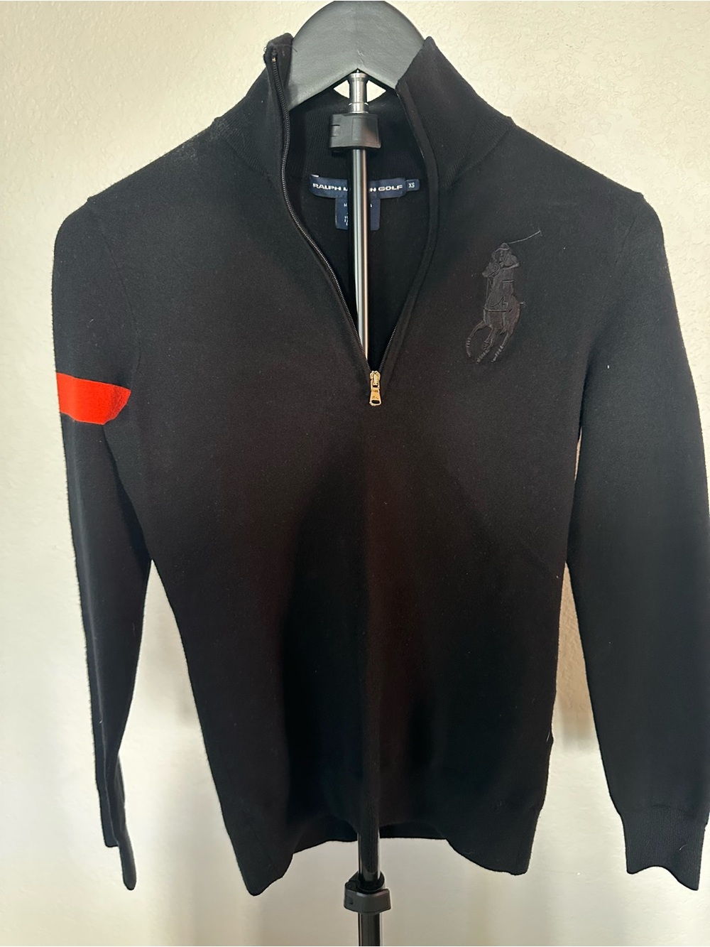 Vintage Ralph Lauren Black Half-Zip Sweater with Red Accent